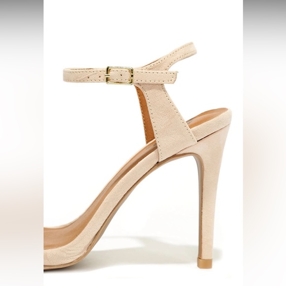 Nude Faux Suede Fringe Heel Sandals - Picture 7 of 10